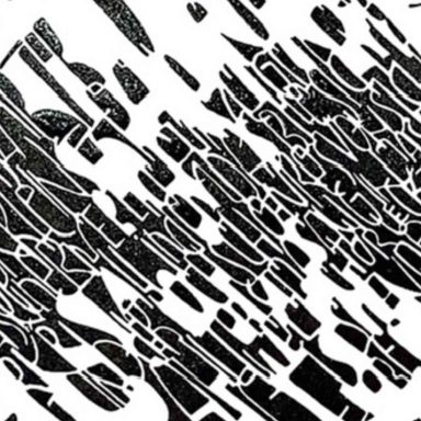 Kalligrafischer Ausschnitt aus Schillers Rätsel. Gearbeitet mit schwarzen und weißen Buchstaben zu einem grafischen Schriftteppich.