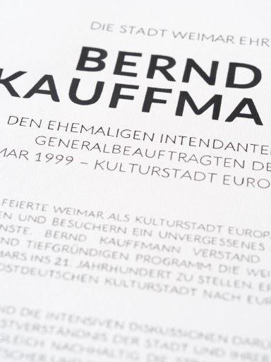 Urkunde Bernd Kauffmann Weimarpreis 2024. 